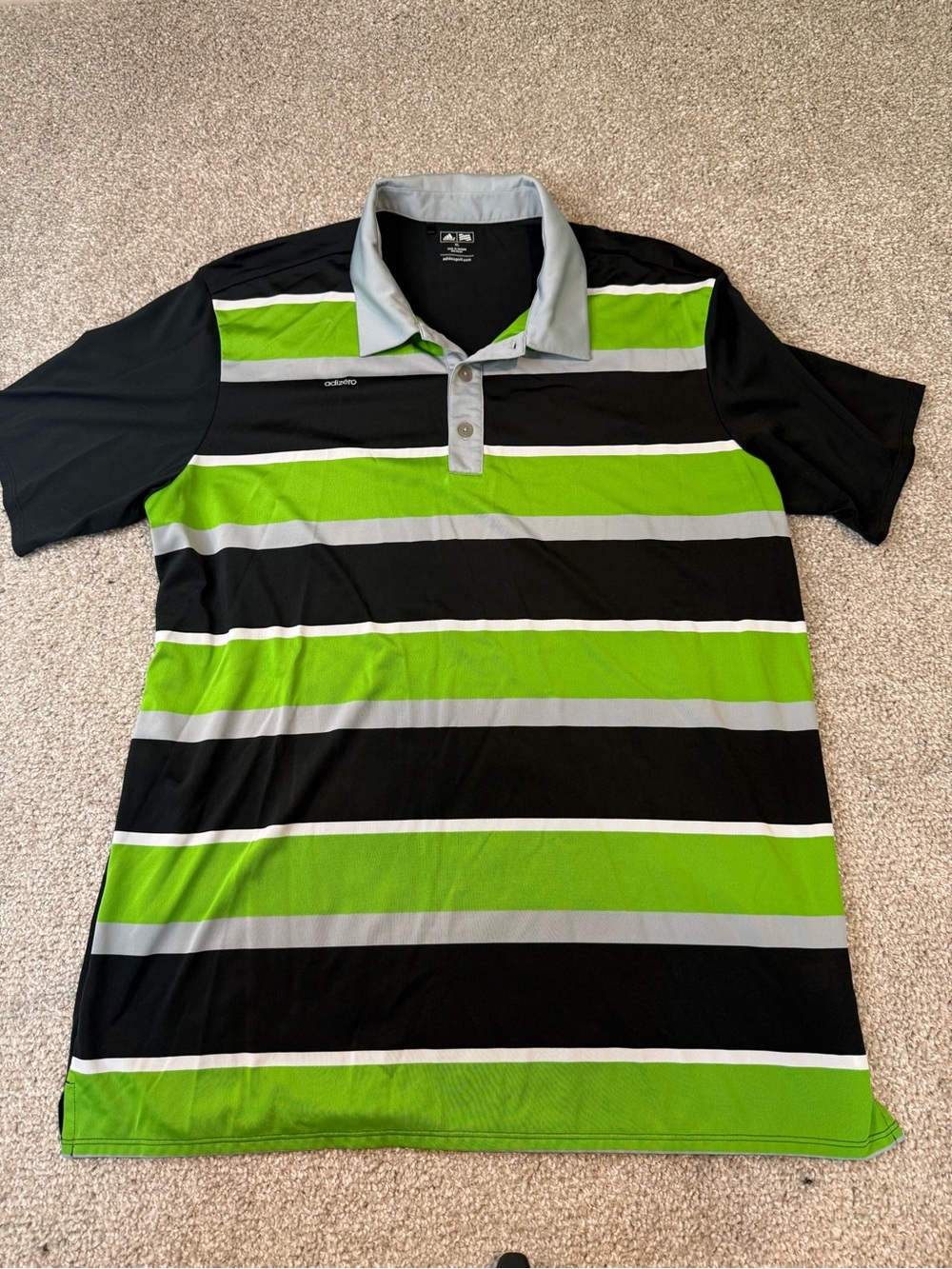 adidas Men’s Lime Green, Black & Gray Striped Polo